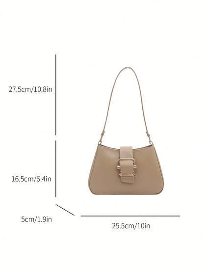 Fashion Solid Color New Hardware Buckle Practical Handbag, Classic Versatile Lacquer Modern Style Women's Shoulder Bag, Suitable For Shopping, Wallet, Shopping, Young Women, College Students, Newcomer