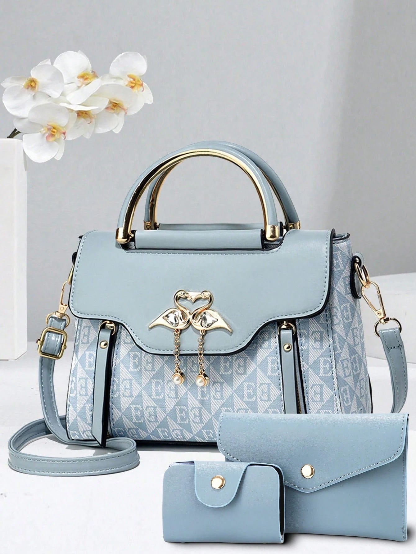 Fashion Women Color Block Shoulder Bag & Phone Pouch