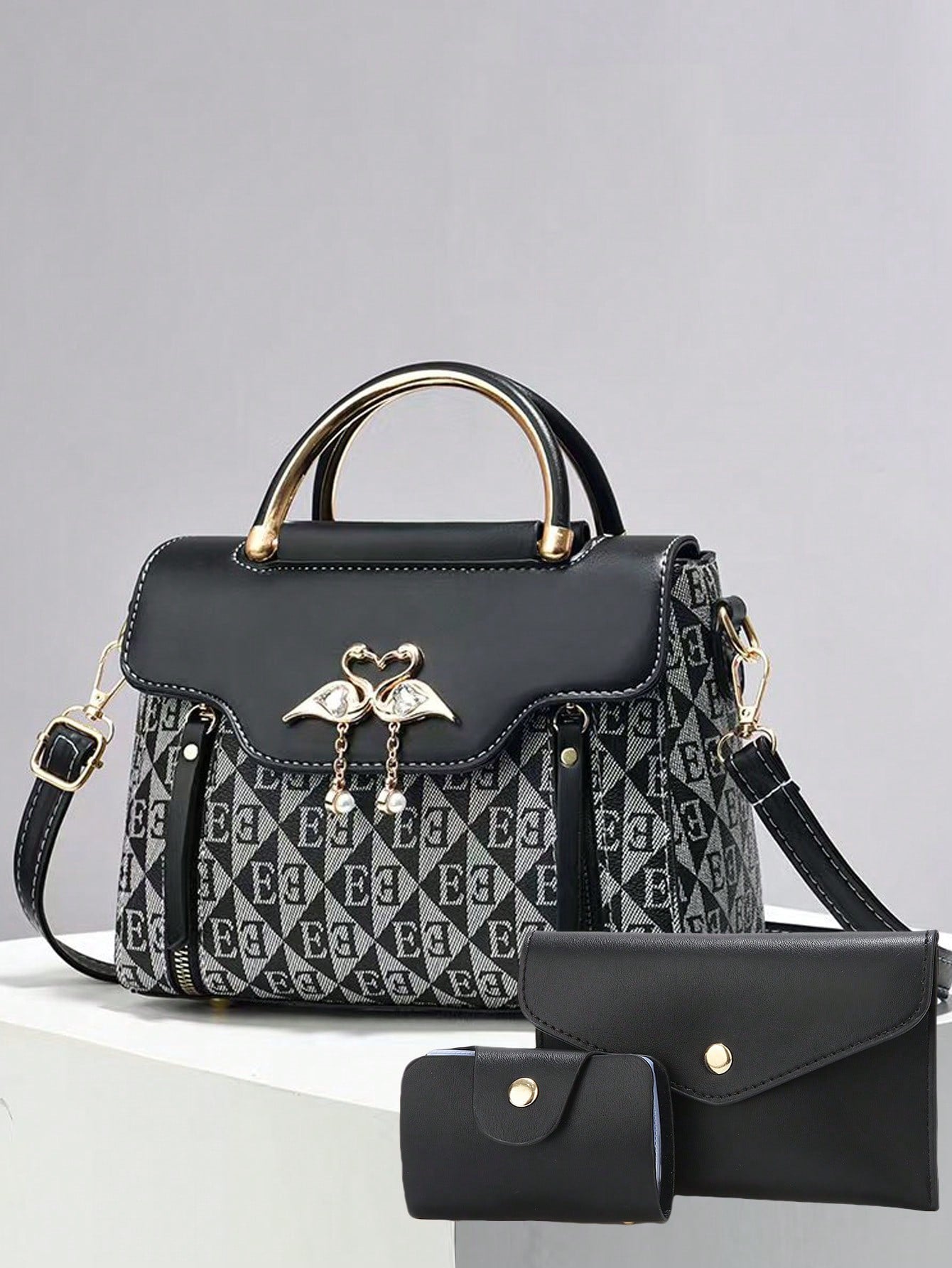 Fashion Women Color Block Shoulder Bag & Phone Pouch