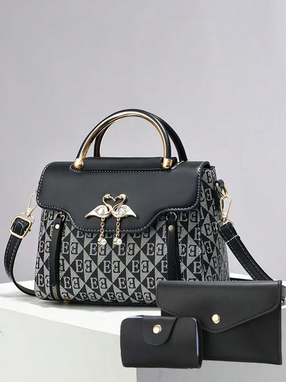 Fashion Women Color Block Shoulder Bag & Phone Pouch