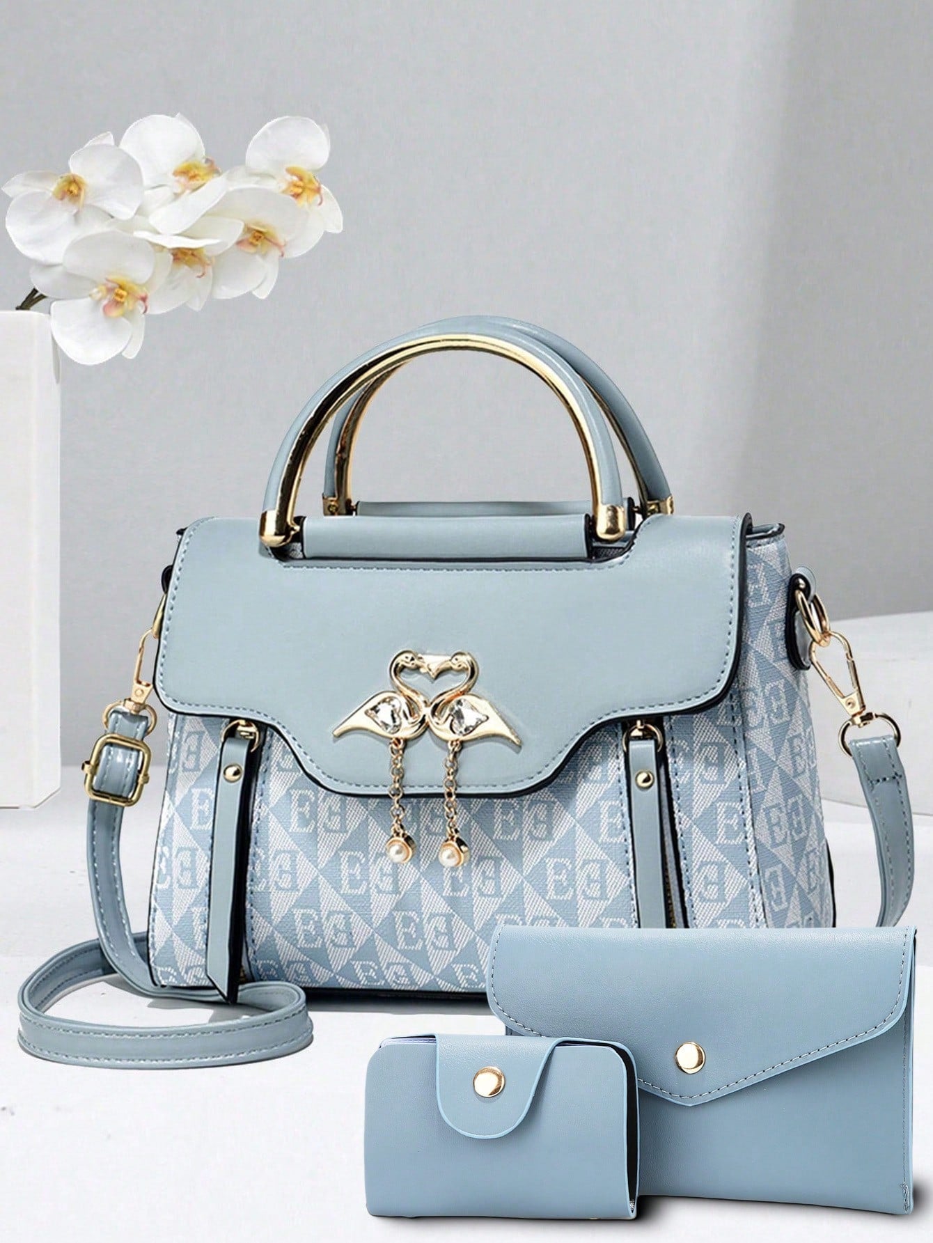 Fashion Women Color Block Shoulder Bag & Phone Pouch