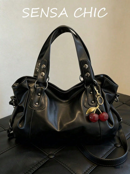 Fashionable And Versatile Shoulder Bag, A Multi-Functional Commuter Solid Color Large Capacity Vintage PU Material, Work To Weekend