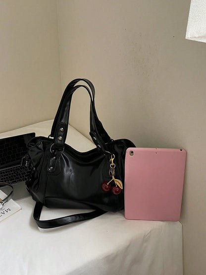 Fashionable And Versatile Shoulder Bag, A Multi-Functional Commuter Solid Color Large Capacity Vintage PU Material, Work To Weekend