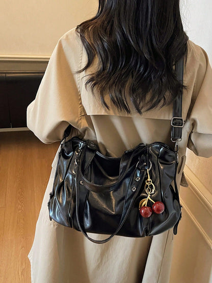 Fashionable And Versatile Shoulder Bag, A Multi-Functional Commuter Solid Color Large Capacity Vintage PU Material, Work To Weekend