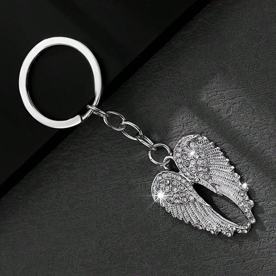Fashionable Angel Wings Keychain- Shiny Angel Wings Keyring, Enamel Angel Wings Pendant Keychain, Rivet Design, Durable Metal Wings Accessory, Suitable For Both Men And Women, Couple's Daily Gift, Cu