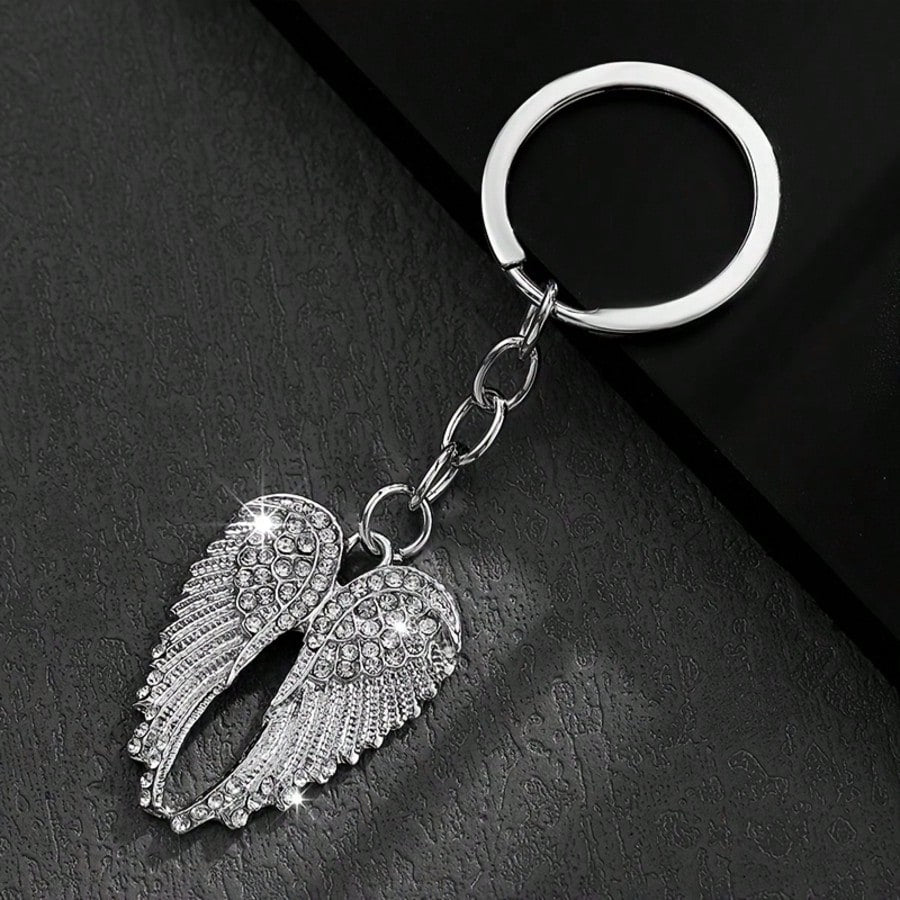 Fashionable Angel Wings Keychain- Shiny Angel Wings Keyring, Enamel Angel Wings Pendant Keychain, Rivet Design, Durable Metal Wings Accessory, Suitable For Both Men And Women, Couple's Daily Gift, Cu