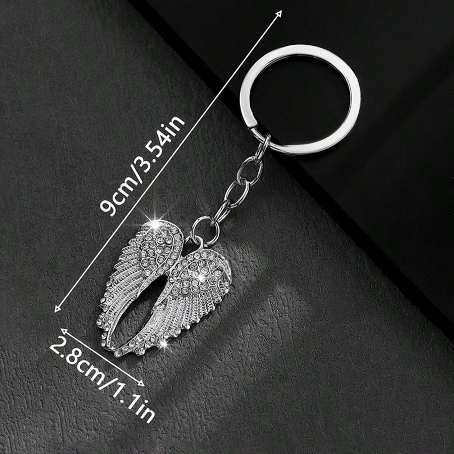 Fashionable Angel Wings Keychain- Shiny Angel Wings Keyring, Enamel Angel Wings Pendant Keychain, Rivet Design, Durable Metal Wings Accessory, Suitable For Both Men And Women, Couple's Daily Gift, Cu