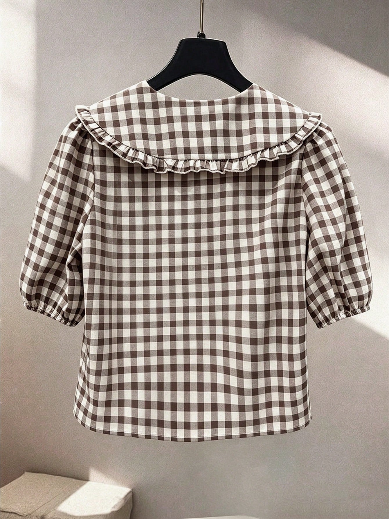 Fashionable Casual Versatile Peter Pan Collar Puff Sleeve Single-Breasted Loose Women Shirt