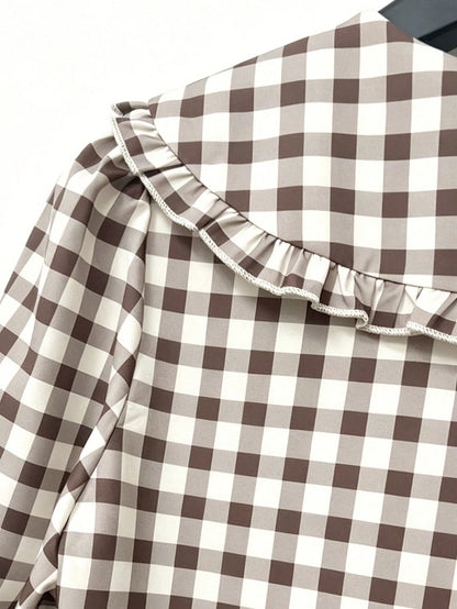 Fashionable Casual Versatile Peter Pan Collar Puff Sleeve Single-Breasted Loose Women Shirt