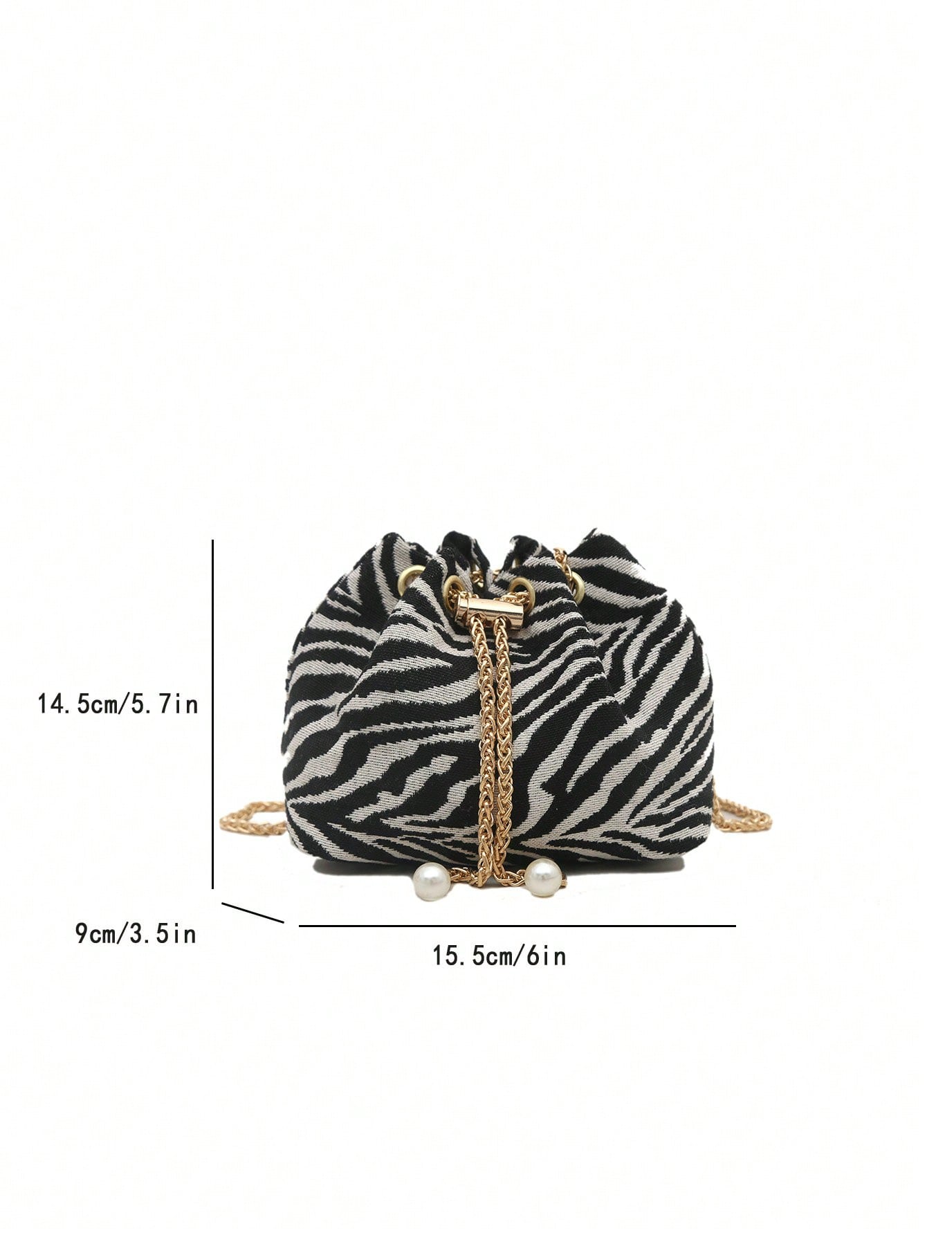 Fashionable Contrasting Stripe Print Chain Decor Mini Bucket Crossbody Bag