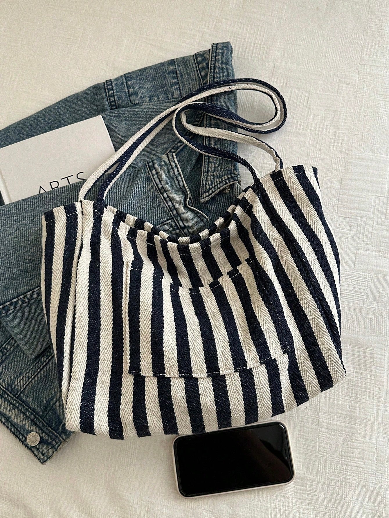 Fashionable Retro Striped Canvas Tote Bag, Large Capacity, Versatile Use, Ideal For Work, School Or Outdoor Activities, Can Be Used As Backpack, Canvas Bag Or Beach Bag