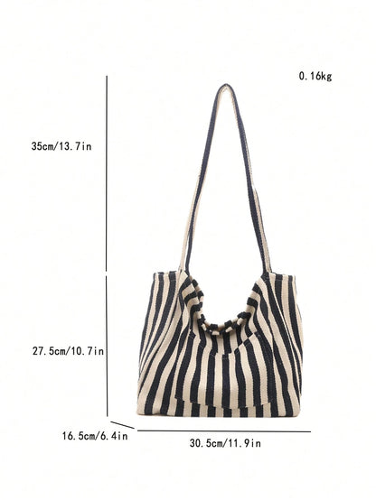 Fashionable Retro Striped Canvas Tote Bag, Large Capacity, Versatile Use, Ideal For Work, School Or Outdoor Activities, Can Be Used As Backpack, Canvas Bag Or Beach Bag