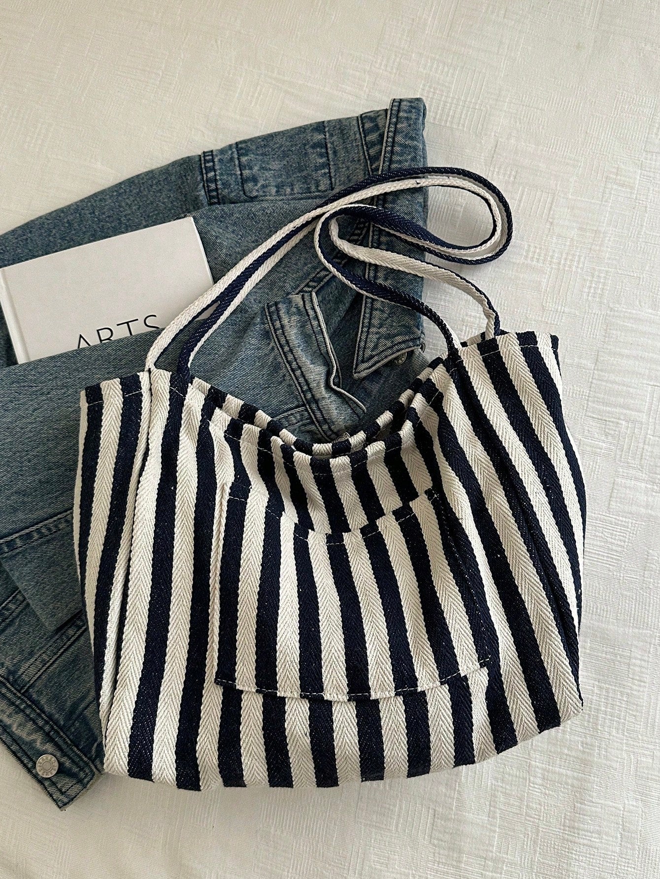 Fashionable Retro Striped Canvas Tote Bag, Large Capacity, Versatile Use, Ideal For Work, School Or Outdoor Activities, Can Be Used As Backpack, Canvas Bag Or Beach Bag