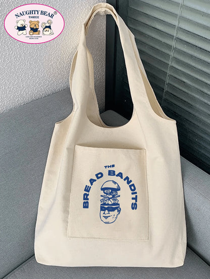 Fashionable Simple All-Match Cartoon Printed Canvas Bag School Bag,Large Capacity,Lightweight,Portable,Luggage Strap Design, Suitable For Teen Girls Women College Students, Perfect For Back To School