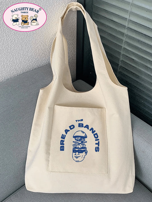 Fashionable Simple All-Match Cartoon Printed Canvas Bag School Bag,Large Capacity,Lightweight,Portable,Luggage Strap Design, Suitable For Teen Girls Women College Students, Perfect For Back To School