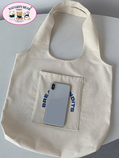 Fashionable Simple All-Match Cartoon Printed Canvas Bag School Bag,Large Capacity,Lightweight,Portable,Luggage Strap Design, Suitable For Teen Girls Women College Students, Perfect For Back To School