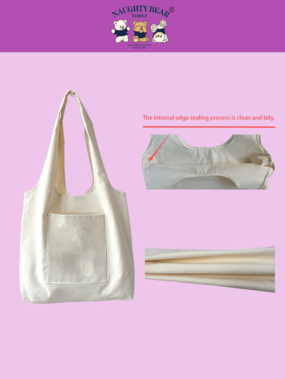 Fashionable Simple All-Match Cartoon Printed Canvas Bag School Bag,Large Capacity,Lightweight,Portable,Luggage Strap Design, Suitable For Teen Girls Women College Students, Perfect For Back To School