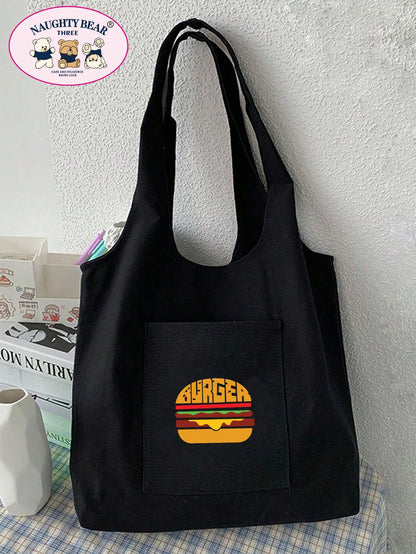 Fashionable Simple All-Match Cartoon Printed Canvas Bag School Bag,Large Capacity,Lightweight,Portable,Luggage Strap Design, Suitable For Teen Girls Women College Students, Perfect For Back To School