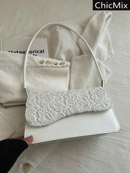 Fashionable Solid Color Lace Retro Minimalist Elegant Shoulder Bag, Quiet Luxury