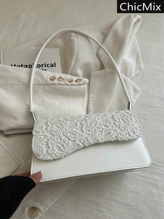 Fashionable Solid Color Lace Retro Minimalist Elegant Shoulder Bag, Quiet Luxury