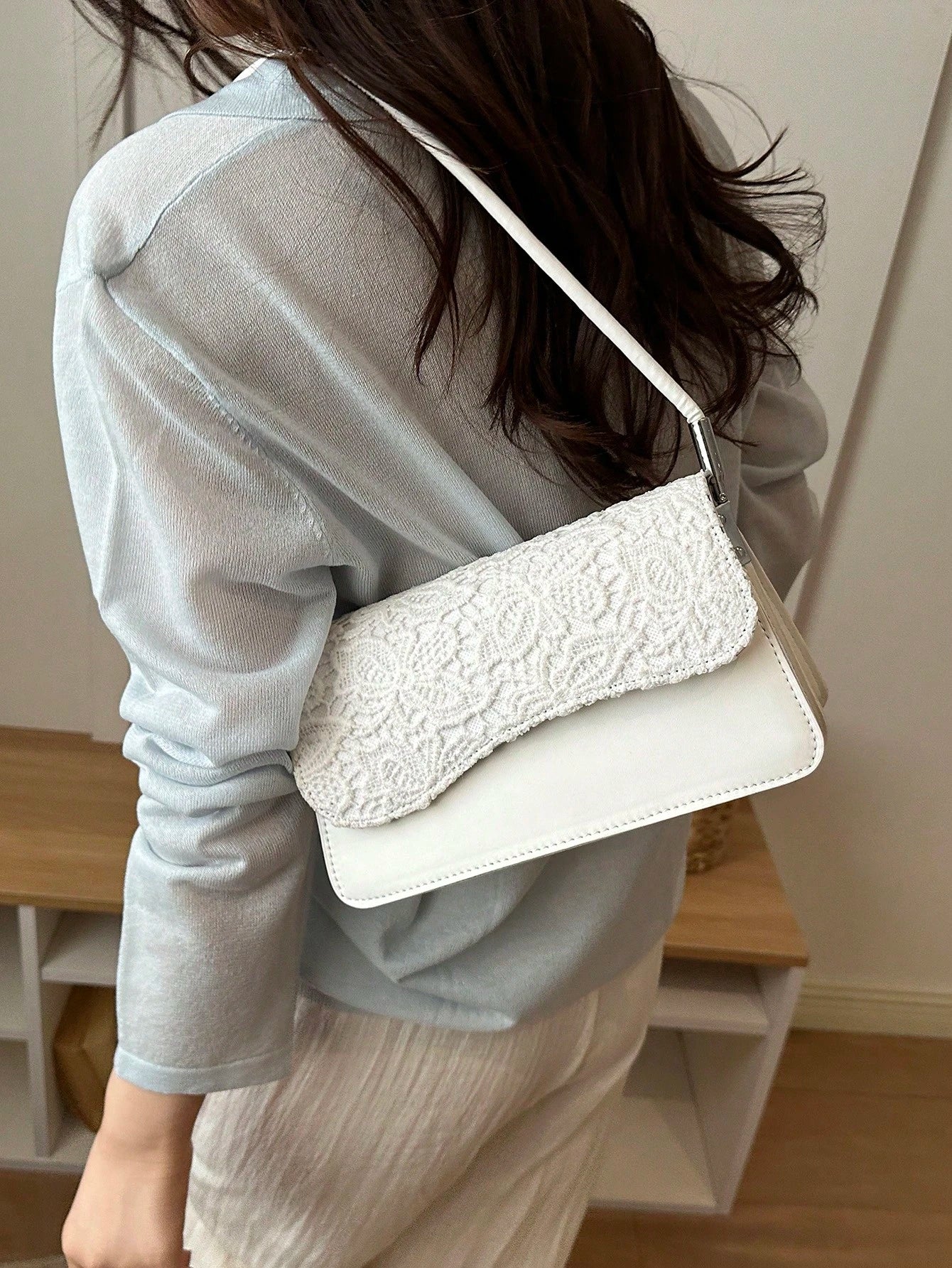 Fashionable Solid Color Lace Retro Minimalist Elegant Shoulder Bag, Quiet Luxury