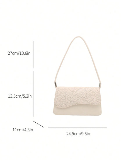 Fashionable Solid Color Lace Retro Minimalist Elegant Shoulder Bag, Quiet Luxury
