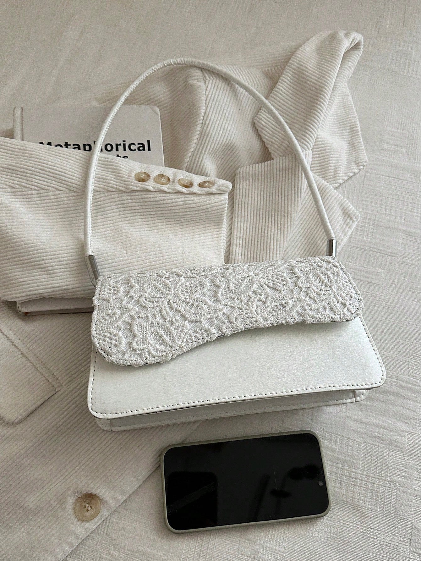 Fashionable Solid Color Lace Retro Minimalist Elegant Shoulder Bag, Quiet Luxury