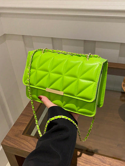 Fashionable Solid Color Pressed Chain Shoulder Bag
