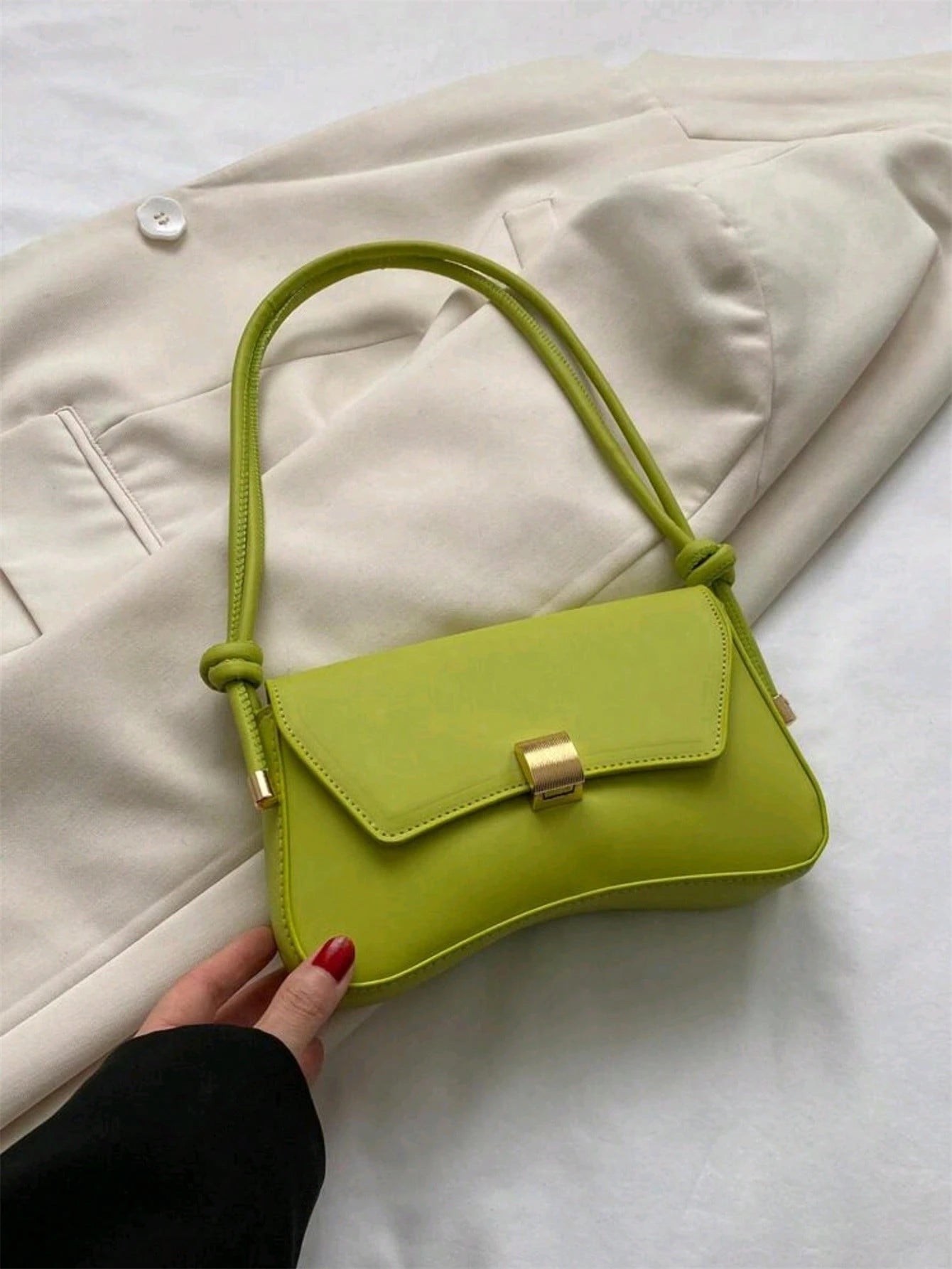 Fashionable Solid Color Retro Minimalist Women Underarm Shoulder Bag