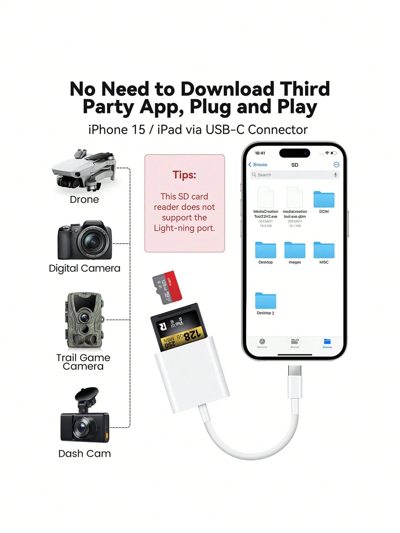 Fast Charging 2-In-1 Card Reader 2-In-1 Storage Card Adapter, USB-C/Lightning To SD/Micro SD Dual Slot Card Reader, Compatible With IPhone 17/16/15/14/13/12/11 Series, Pro/Air/Mini./ Laptops Spring G