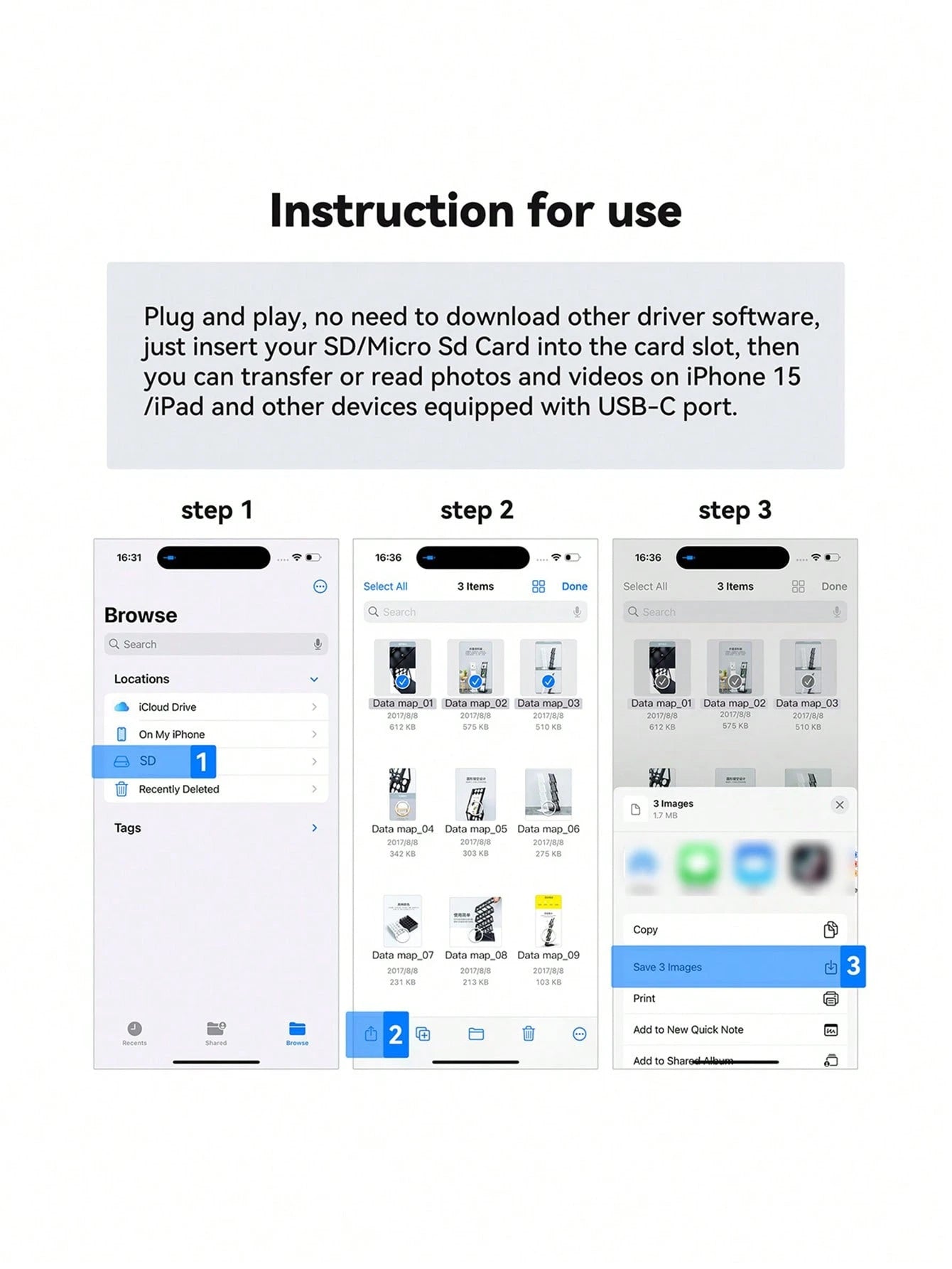 Fast Charging 2-In-1 Card Reader 2-In-1 Storage Card Adapter, USB-C/Lightning To SD/Micro SD Dual Slot Card Reader, Compatible With IPhone 17/16/15/14/13/12/11 Series, Pro/Air/Mini./ Laptops Spring G