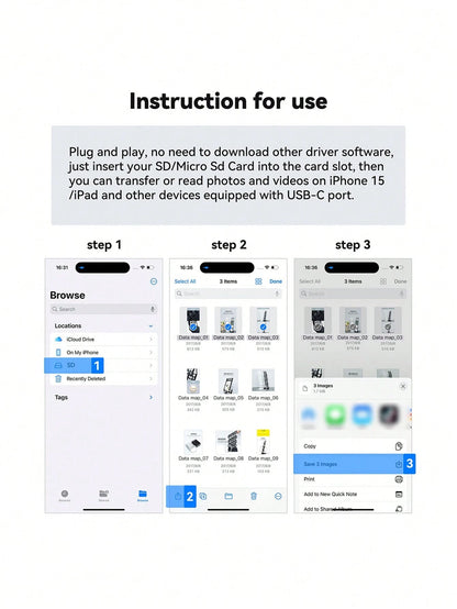 Fast Charging 2-In-1 Card Reader 2-In-1 Storage Card Adapter, USB-C/Lightning To SD/Micro SD Dual Slot Card Reader, Compatible With IPhone 17/16/15/14/13/12/11 Series, Pro/Air/Mini./ Laptops Spring G