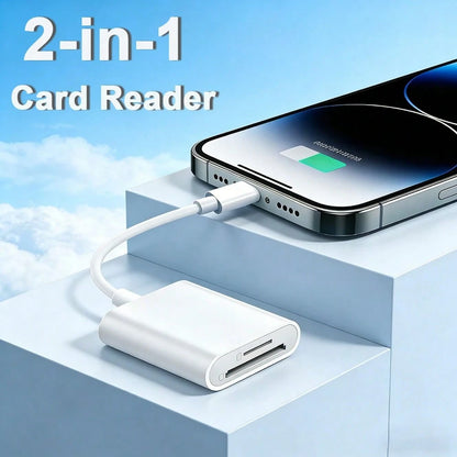 Fast Charging 2-In-1 Card Reader 2-In-1 Storage Card Adapter, USB-C/Lightning To SD/Micro SD Dual Slot Card Reader, Compatible With IPhone 17/16/15/14/13/12/11 Series, Pro/Air/Mini./ Laptops Spring G