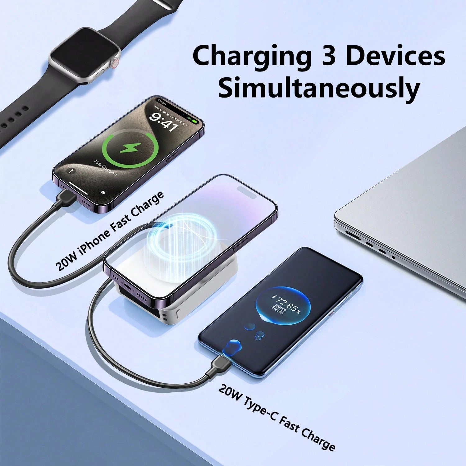 Fast Charging Magnetic Power Bank Charging Station Ultra-Thin 10000mAh Battery Pack 22.5W Fast Charging Charger Portable Charger With Lightning Cable And Type-C 15W Magnetic Charging Suitable For Char