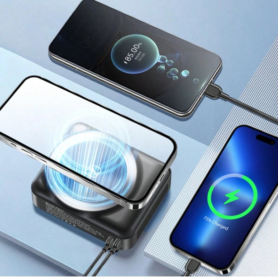 Fast Charging Magnetic Power Bank Charging Station Ultra-Thin 10000mAh Battery Pack 22.5W Fast Charging Charger Portable Charger With Lightning Cable And Type-C 15W Magnetic Charging Suitable For Char