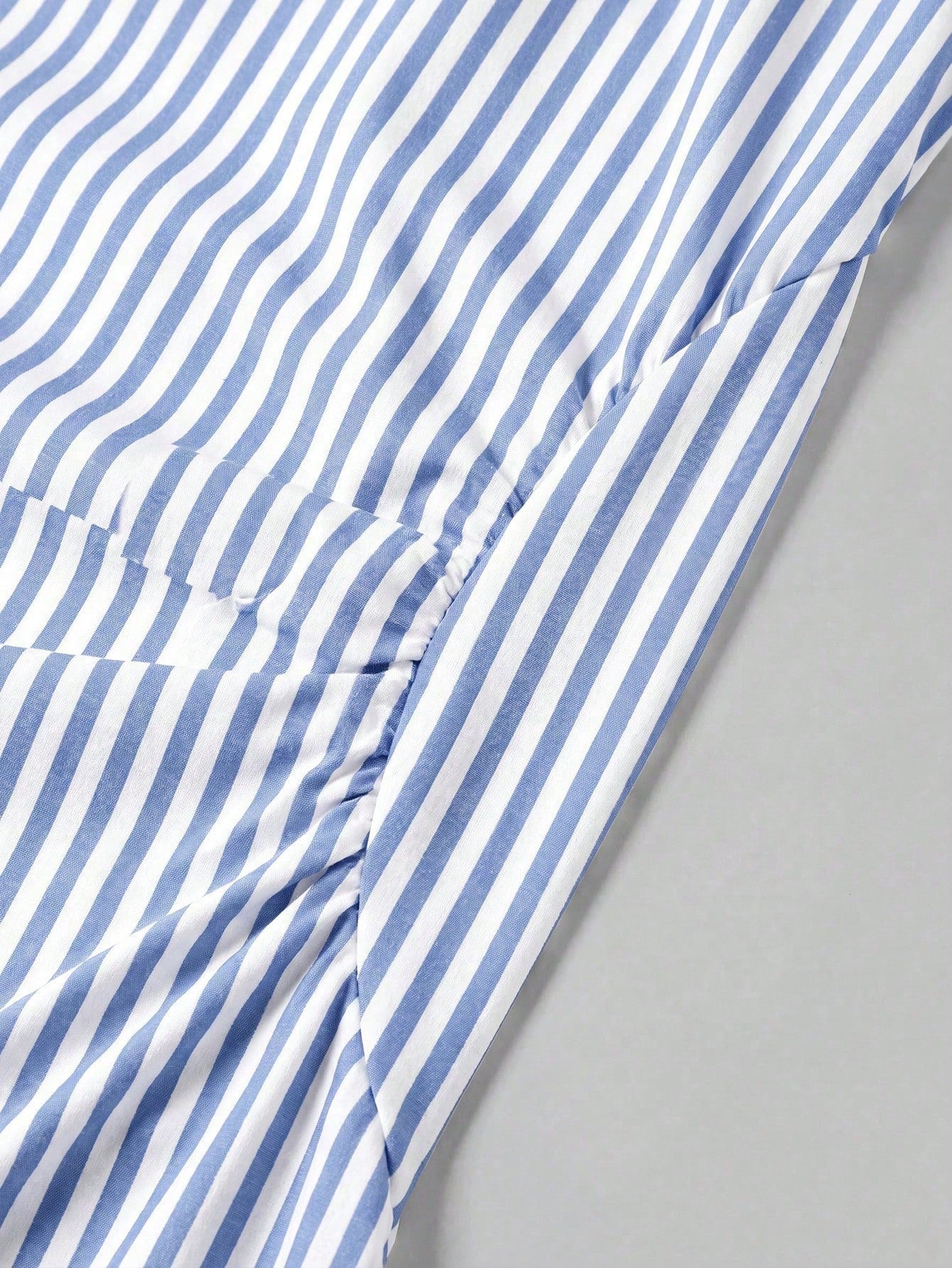 Firerie Elegant Romantic Date Vacation Daily Commute Blue And White Striped Small Stand Collar Sleeveless Cinched Waist Pleated A-Line Long Dress Summer