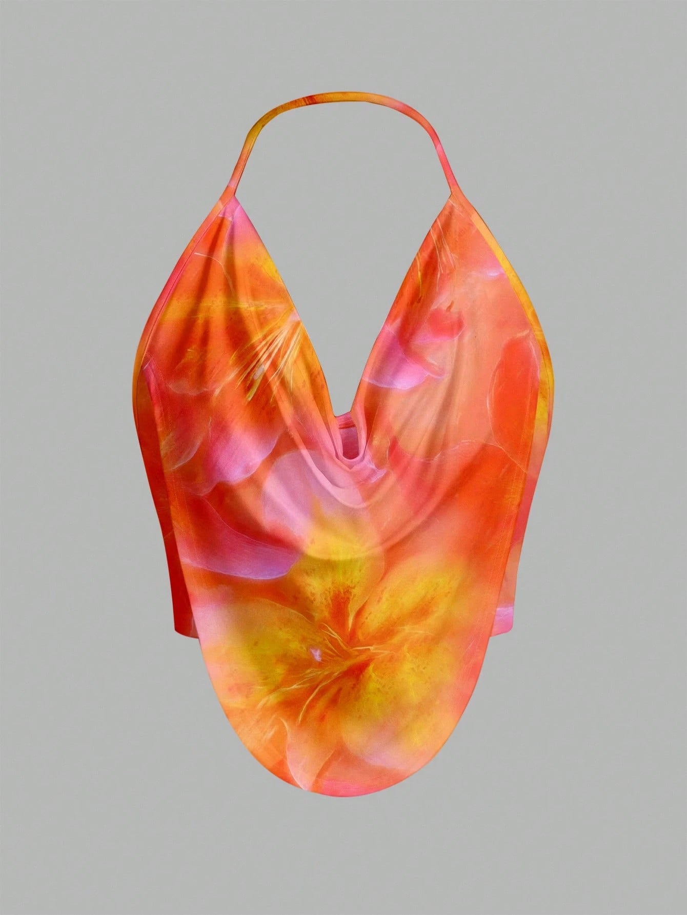 Firerie Women's Burnt Orange Lily Allover Print Halter Neck Tank Top, Boho Sexy Elegant Tropical Summer Beach Vacation Holiday, Hawaiian Blouse