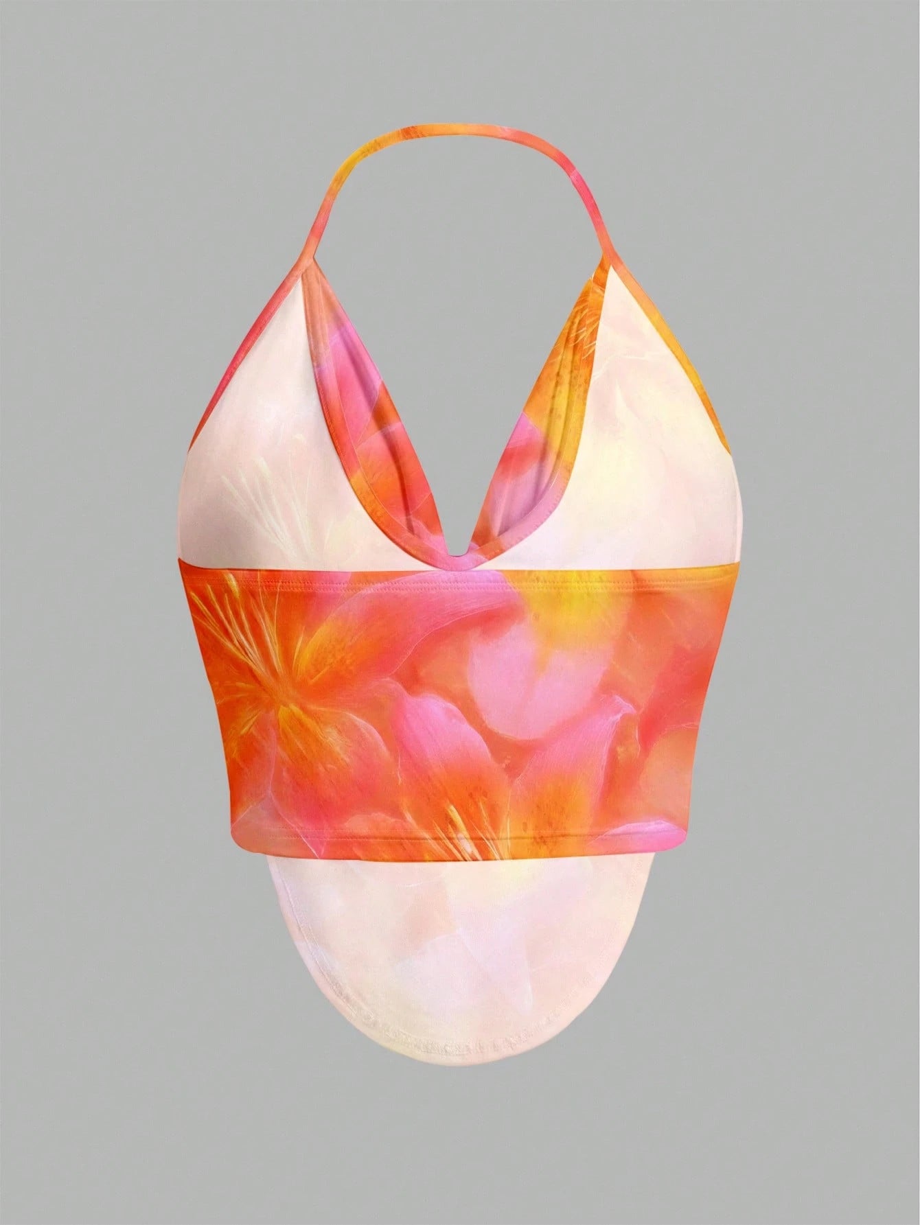 Firerie Women's Burnt Orange Lily Allover Print Halter Neck Tank Top, Boho Sexy Elegant Tropical Summer Beach Vacation Holiday, Hawaiian Blouse
