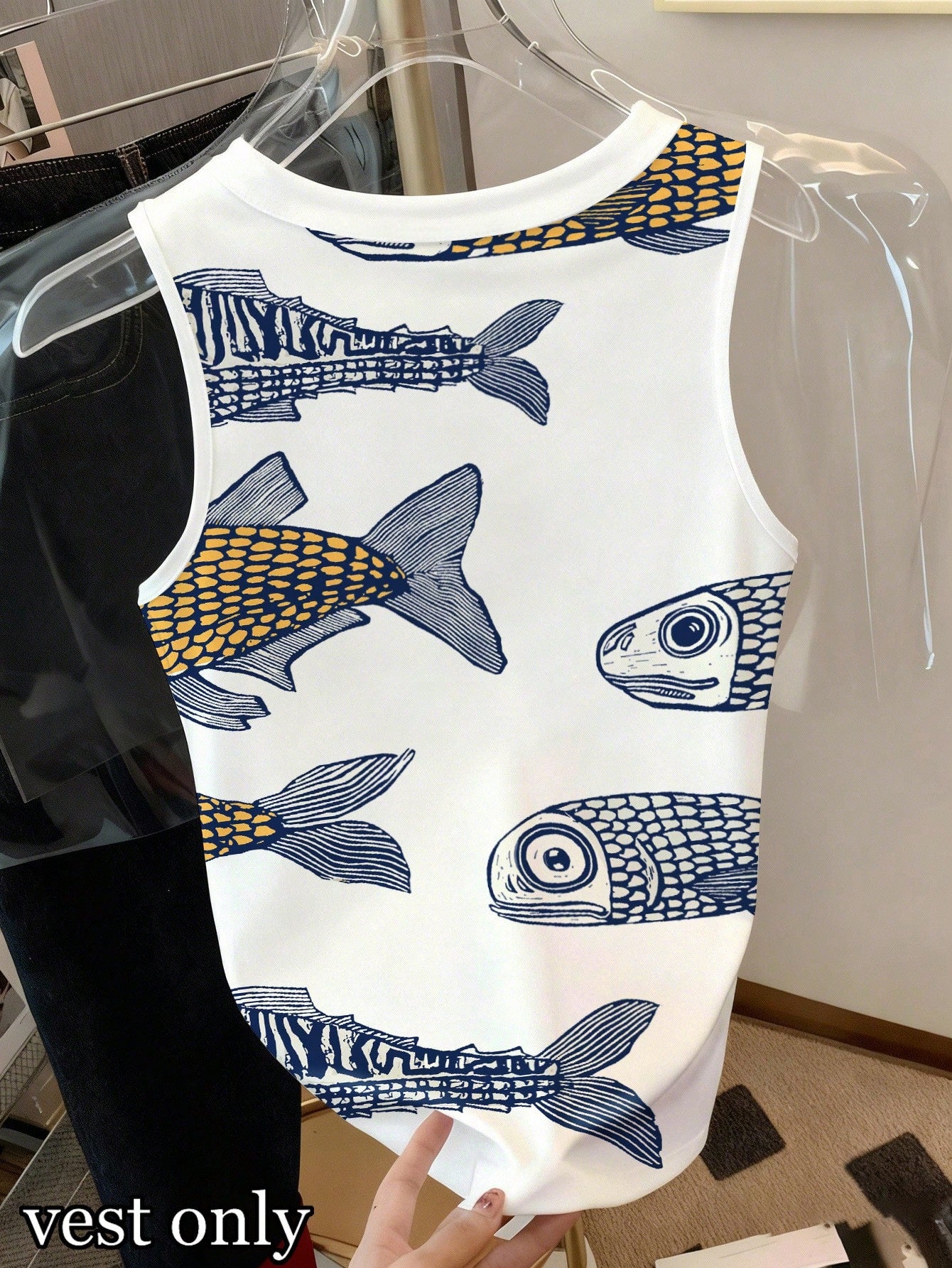 Fish Graphic Sleeveless Casual Tank Top, Versatile For Summer
