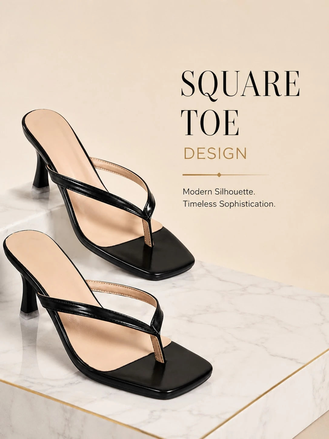 Flip Flops Heels Sandals For Women Stiletto Heel Casual Satin Fashion Square Open Toe Backless Summer High Heel Dressy Thong Slide Beach Daily Shoes
