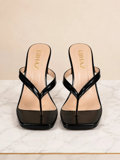 Flip Flops Heels Sandals For Women Stiletto Heel Casual Satin Fashion Square Open Toe Backless Summer High Heel Dressy Thong Slide Beach Daily Shoes