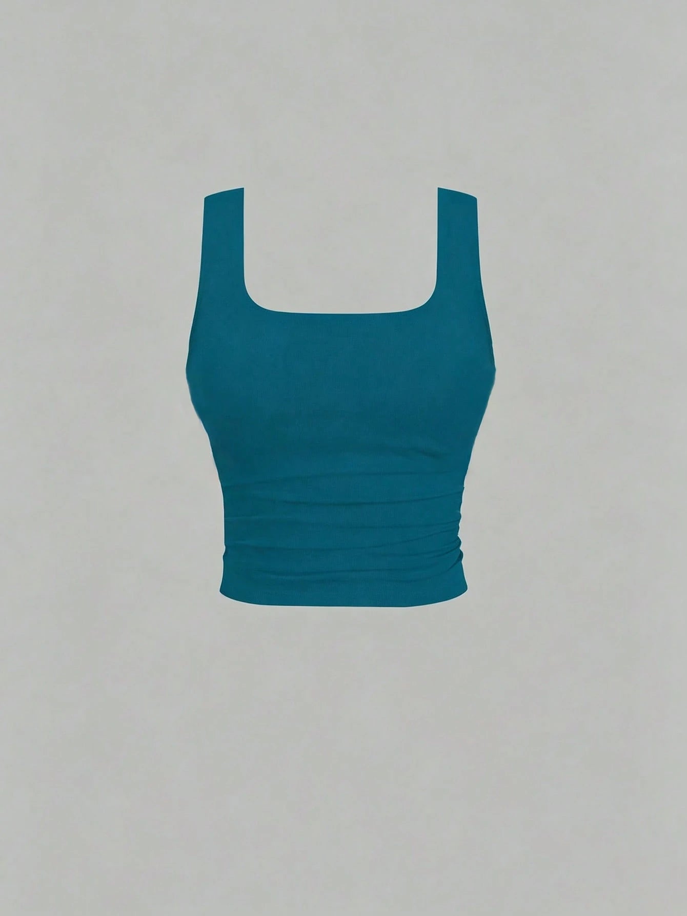 Flirla Blue Padded Square Neck Casual Fitted Tank Top, Summer