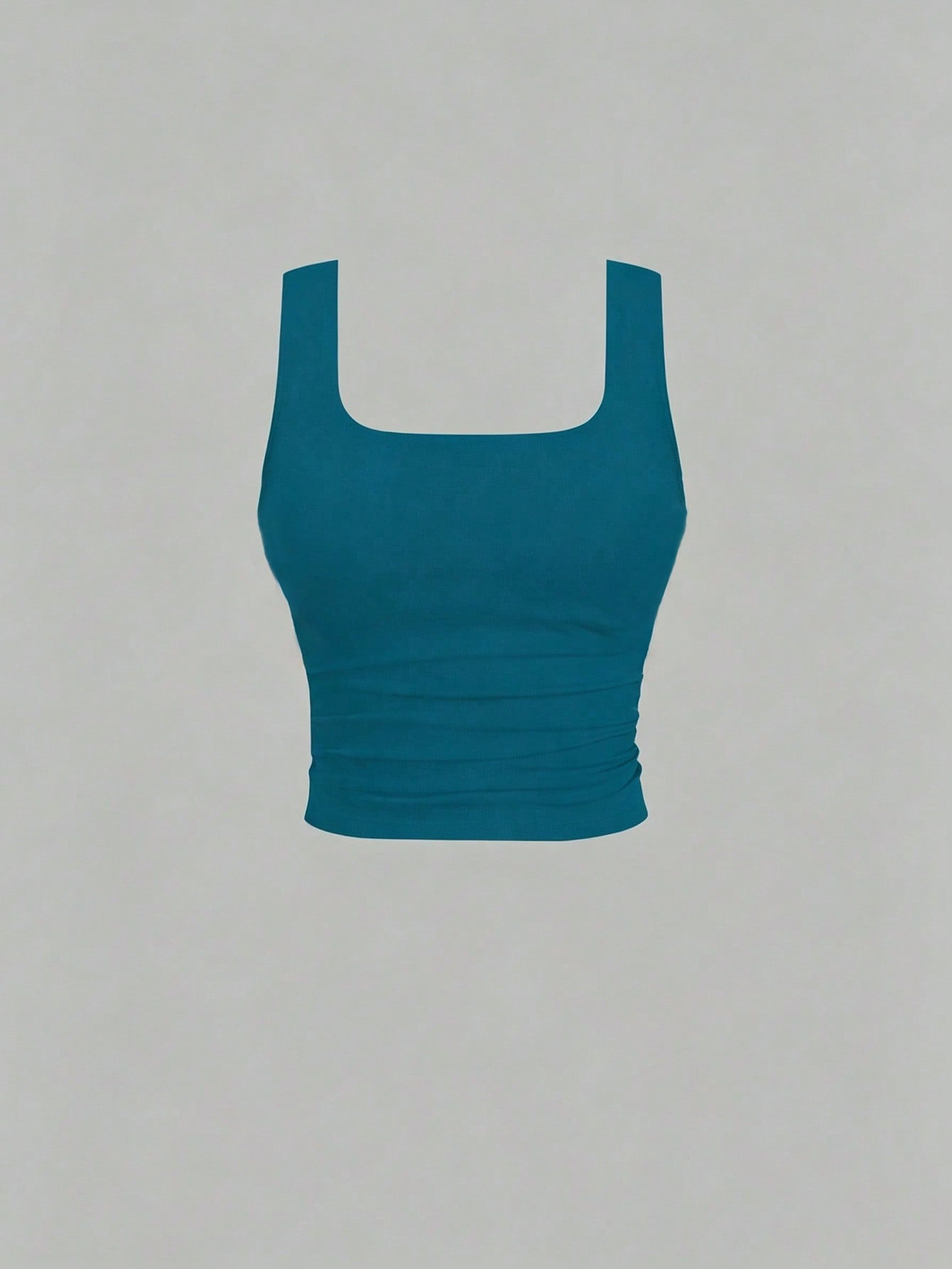 Flirla Blue Padded Square Neck Casual Fitted Tank Top, Summer