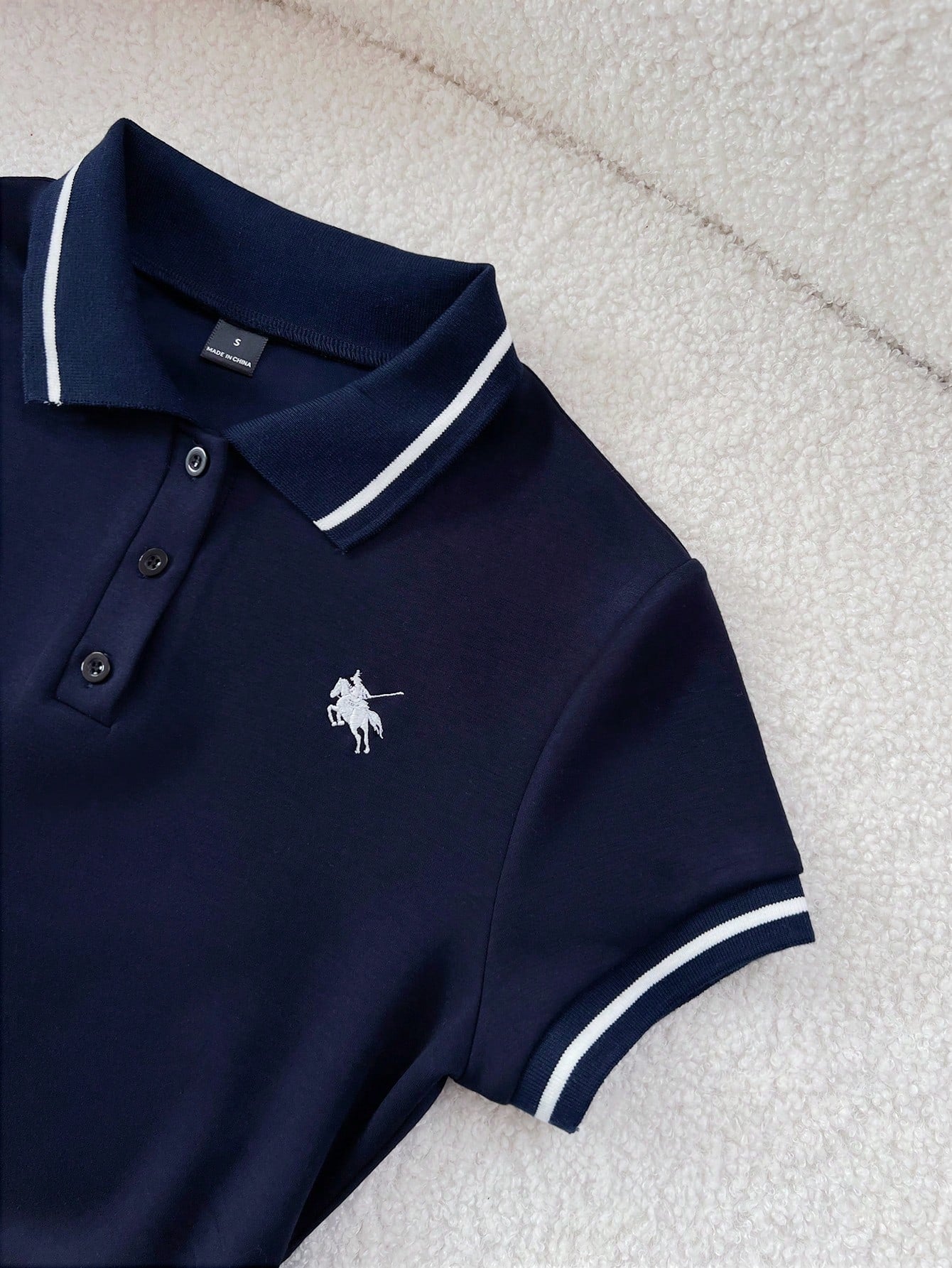 Flirla Spring & Summer Casual Collared Ruched T-Shirt And Embroidered A-Line Skirt 2-Piece Set, Navy Blue Polo Tracksuit Preppy Clothes In Women