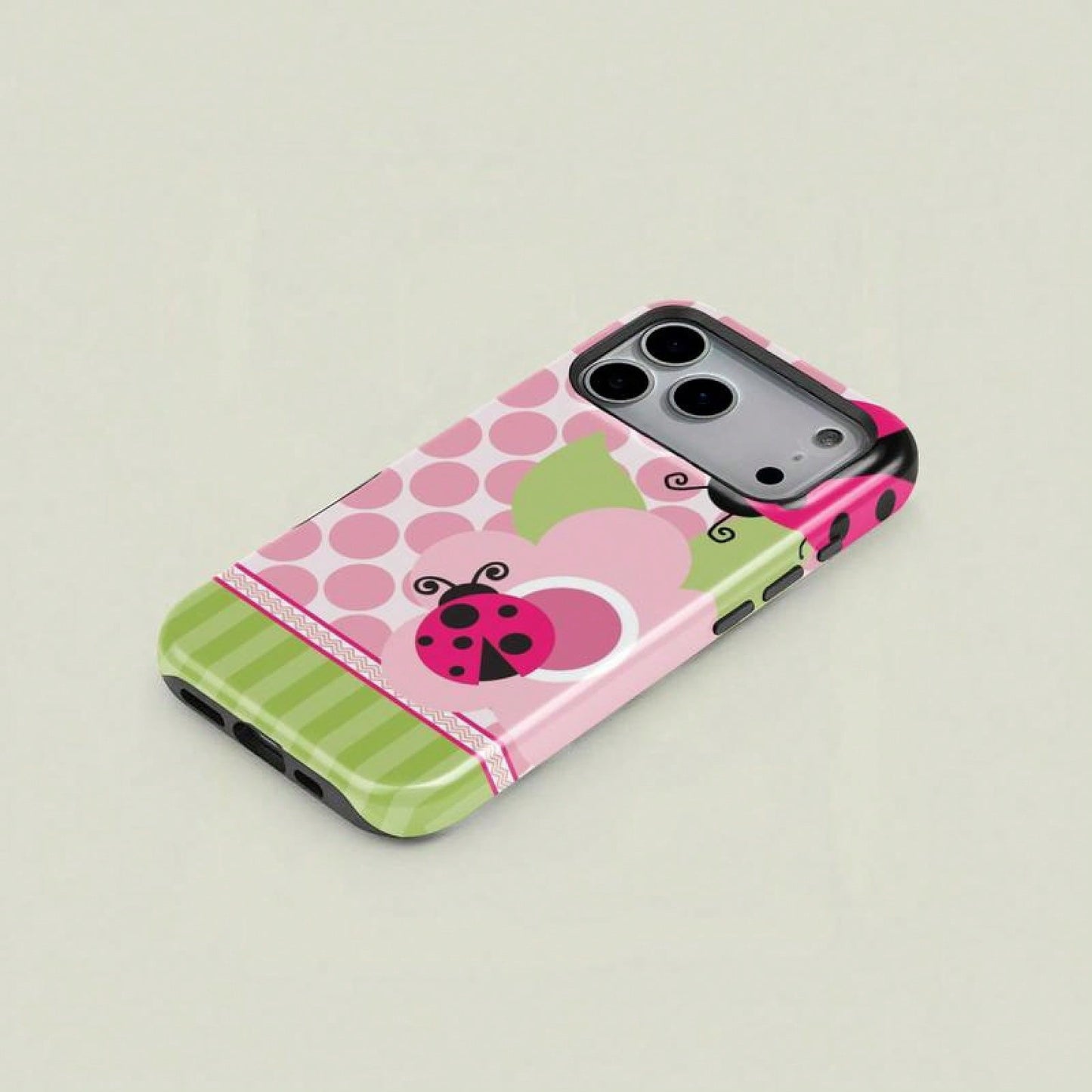 Floral Dot Ladybug Print Phone Case, Durable Two-In-One Protection, Fits 17 16 15 14 13 12 Pro, Galaxy S25 S24 S23 S22 Ultra Series