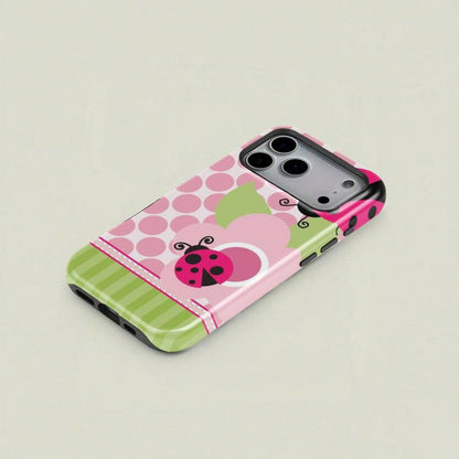 Floral Dot Ladybug Print Phone Case, Durable Two-In-One Protection, Fits 17 16 15 14 13 12 Pro, Galaxy S25 S24 S23 S22 Ultra Series