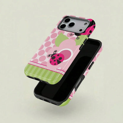 Floral Dot Ladybug Print Phone Case, Durable Two-In-One Protection, Fits 17 16 15 14 13 12 Pro, Galaxy S25 S24 S23 S22 Ultra Series