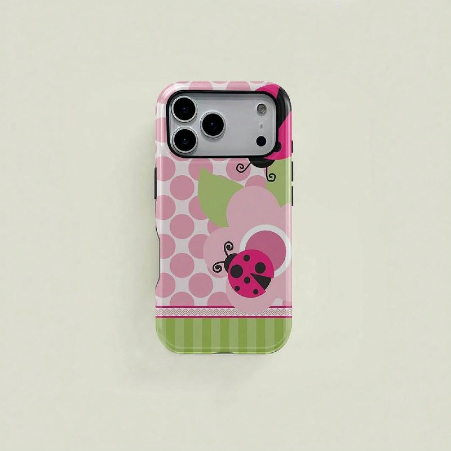 Floral Dot Ladybug Print Phone Case, Durable Two-In-One Protection, Fits 17 16 15 14 13 12 Pro, Galaxy S25 S24 S23 S22 Ultra Series