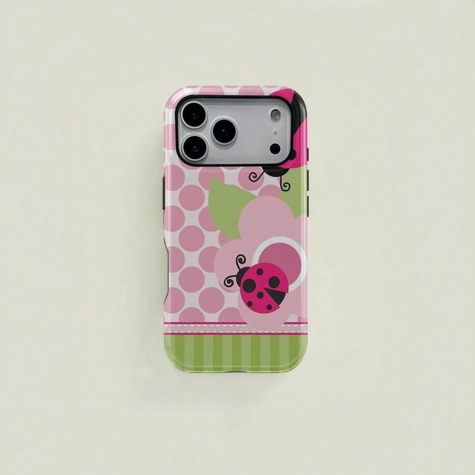 Floral Dot Ladybug Print Phone Case, Durable Two-In-One Protection, Fits 17 16 15 14 13 12 Pro, Galaxy S25 S24 S23 S22 Ultra Series