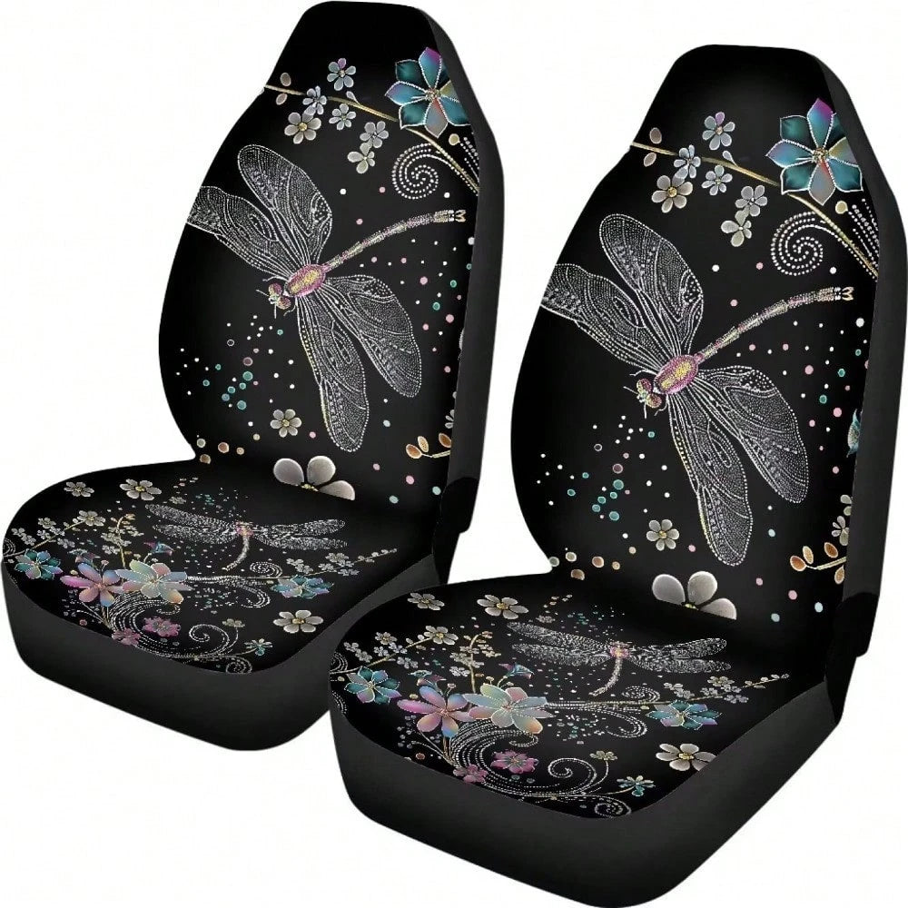 Floral Dragonfly Car Seat Covers Thin Covers For Front Seats Universal Fit Car Seat Protector Breathable For Summer Automotive Interior Accessories For Women Girls